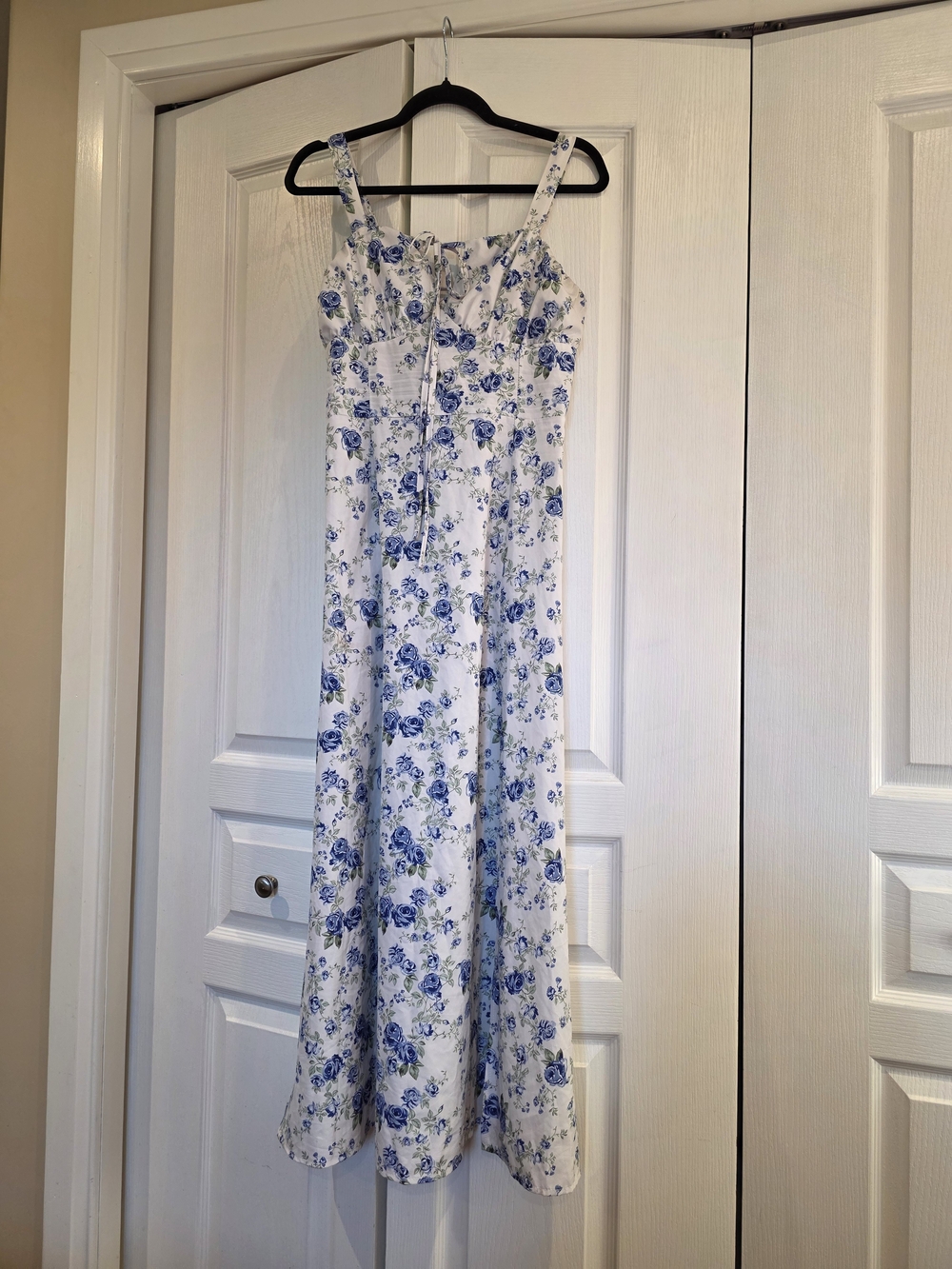 White and Blue Floral Maxi Dress - Sleeveless Summer Dress